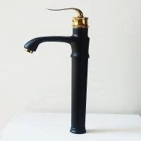 شیر روشویی پایه بلند مدل بامبو مشکی طلایی