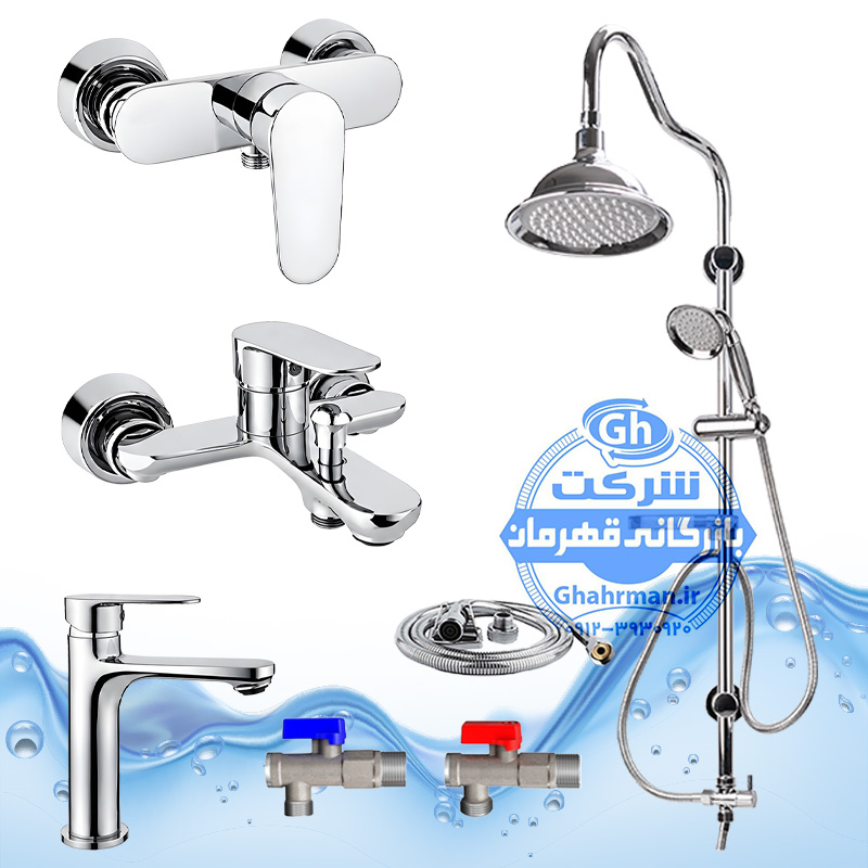 ست ۷ عددی شیرآلات برند آیدا صنعت مدل ونتو | شیر روشویی + حمام + توالت + علم دوش شیپوری + شلنگ توالت + ۲ عدد شیر پیسوار | کروم براق ( استیل براق )