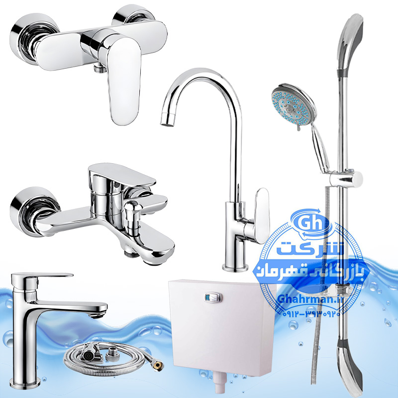ست ۷ عددی شیرآلات برند آیدا صنعت مدل ونتو | شیر ظرفشویی + روشویی + حمام + توالت + علم دوش یونیکا + شلنگ توالت +فلاش تانک| کروم براق ( استیل براق )
