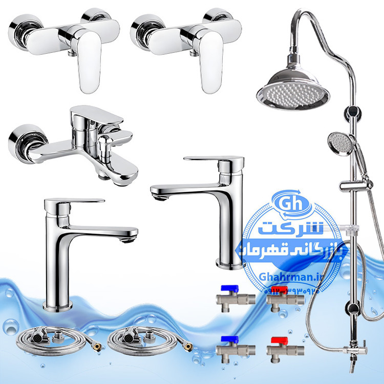 ست ۱۲ عددی شیرآلات برند آیدا صنعت مدل ونتو | دو عدد شیر روشویی + شیر حمام + شیر توالت + علم دوش شیپوری + دو عدد شلنگ توالت + چهار عدد شیر پیسوار | کروم براق ( استیل براق )