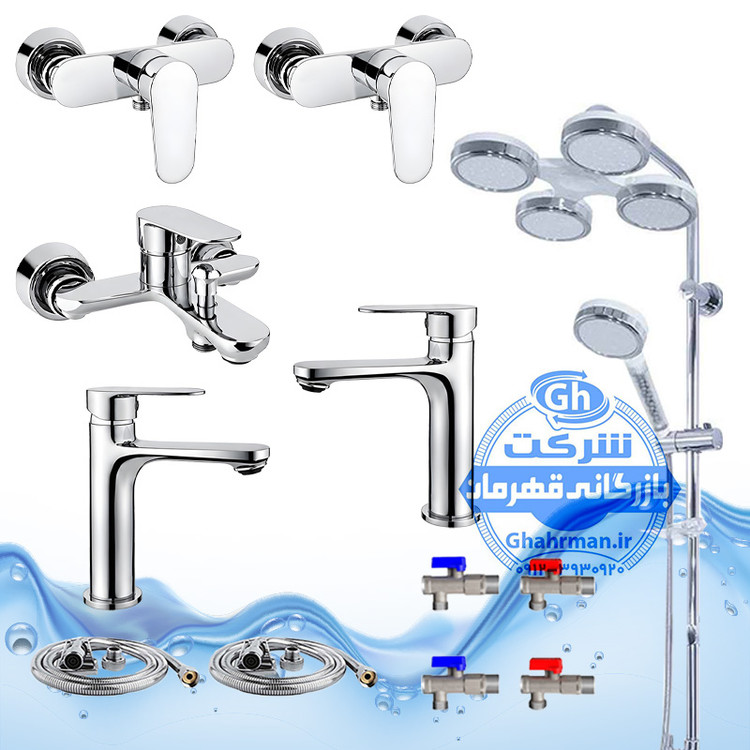 ست ۱۲ عددی شیرآلات برند آیدا صنعت مدل ونتو | دو عدد شیر روشویی + شیر حمام + شیر توالت + علم دوش هلی شاتی + دو عدد شلنگ توالت + دو عدد شلنگ استیل + چهار عدد شیر پیسوار | کروم براق ( استیل براق )