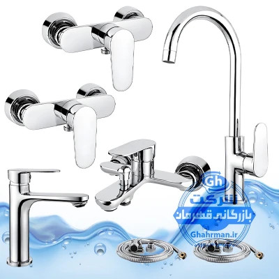 ست ۷ عددی شیرآلات برند آیدا صنعت مدل ونتو | ظرفشویی + روشویی + حمام + ۲ عدد توالت + ۲ عدد شلنگ توالت | کروم براق ( استیل براق )